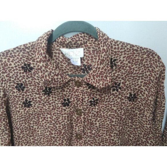 Cache blouse & shorts 2pc Size M/L Animal print elastic waist collar embroidery - Picture 12 of 15